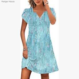 Floral Print A-Line Dress with Pockets, V-Neck, Short Sleeve, Casual Summer